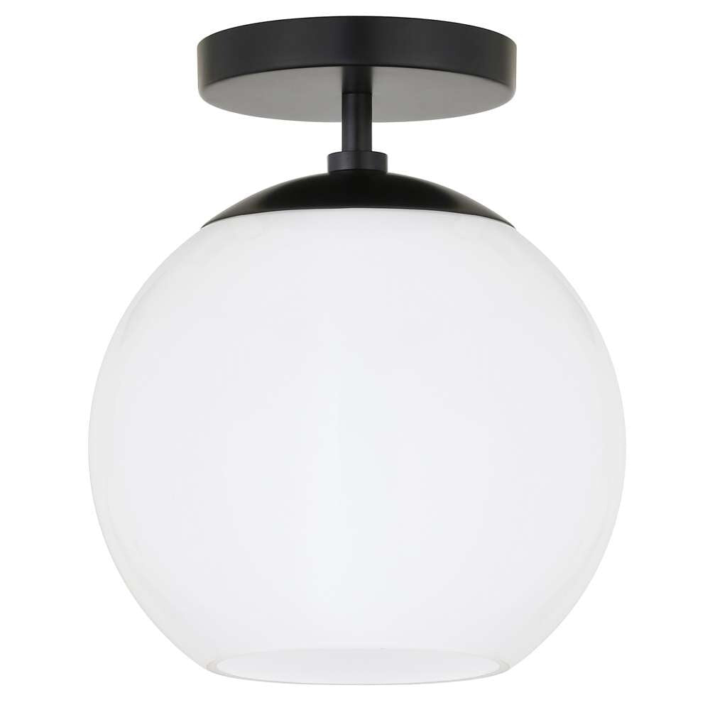 Hudson & Canal - Bartlett 9in Wide Semi Flush Mount with Glass Shade in Matte Black/White Milk - SF0788 veiw 1