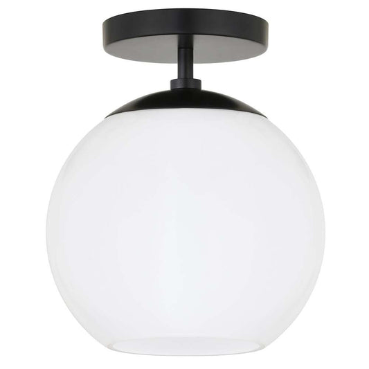 Hudson & Canal - Bartlett 9in Wide Semi Flush Mount with Glass Shade in Matte Black/White Milk - SF0788 veiw 1