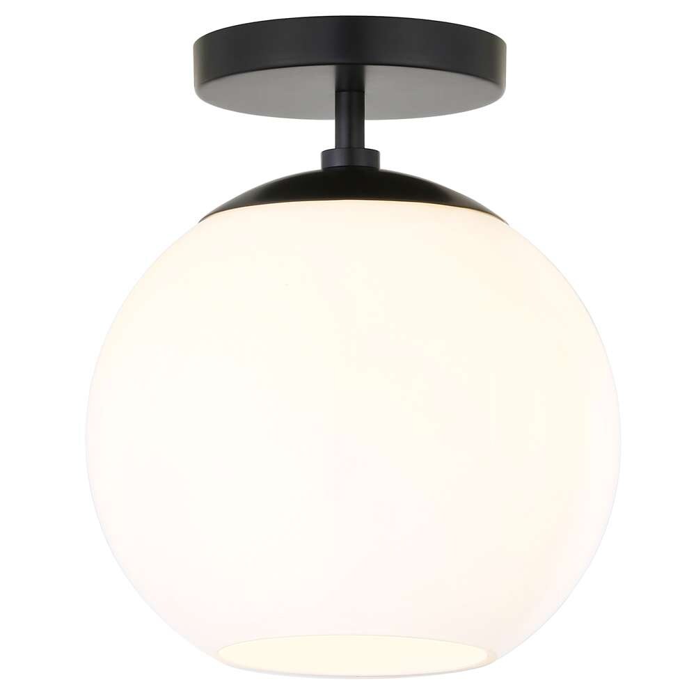 Hudson & Canal - Bartlett 9in Wide Semi Flush Mount with Glass Shade in Matte Black/White Milk - SF0788 veiw 3
