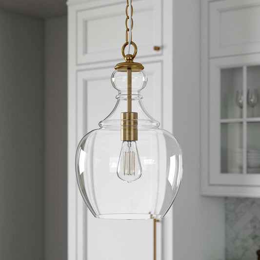 Hudson & Canal - Verona 11in Wide Pendant with Glass Shade in Brass/Clear - PD0271 veiw 2