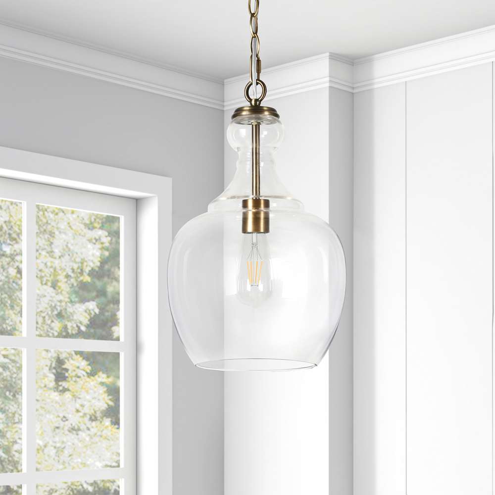 Hudson & Canal - Verona 11in Wide Pendant with Glass Shade in Brass/Clear - PD0271 veiw 4