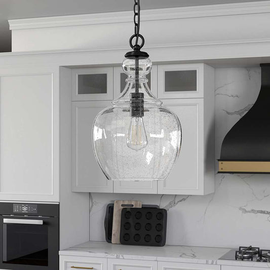 Hudson & Canal - Verona 11in Wide Pendant with Glass Shade in Blackened Bronze/Seeded - PD0272 veiw 2