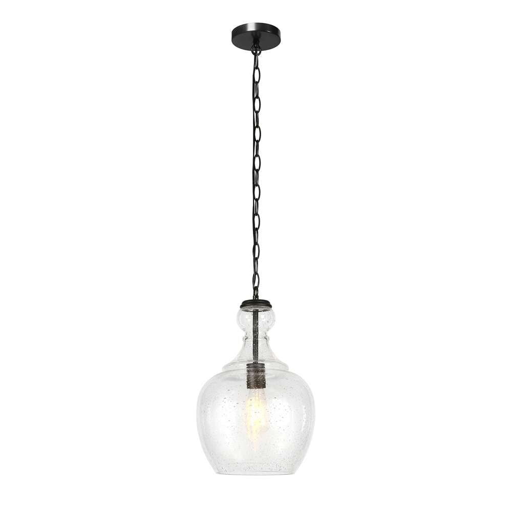 Hudson & Canal - Verona 11in Wide Pendant with Glass Shade in Blackened Bronze/Seeded - PD0272 veiw 3