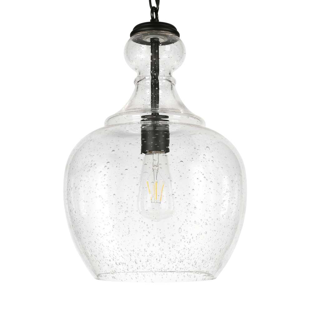 Hudson & Canal - Verona 11in Wide Pendant with Glass Shade in Blackened Bronze/Seeded - PD0272 veiw 4