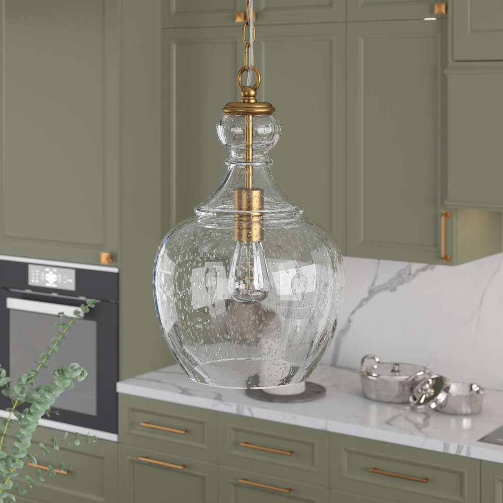 Hudson & Canal - Verona 11in Wide Pendant with Glass Shade in Brass/Seeded - PD0270 veiw 2