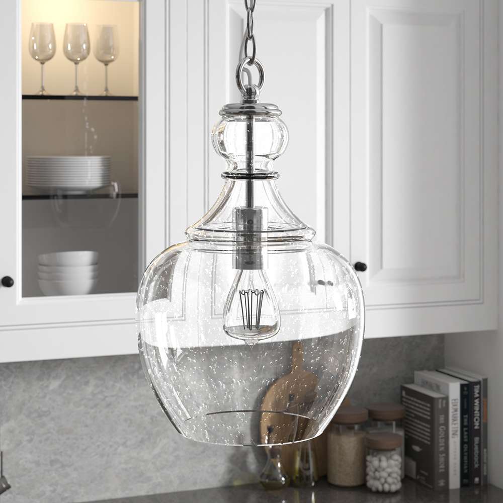 Hudson & Canal - Verona 11in Wide Pendant with Glass Shade in Brushed Nickel/Seeded - PD1070 veiw 2