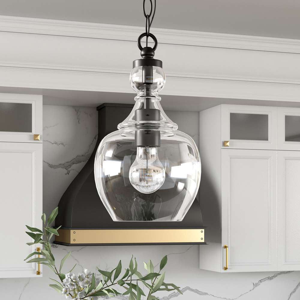 Hudson & Canal - Verona 7in Wide Pendant with Glass Shade in Blackened Bronze/Clear - PD1074 veiw 2