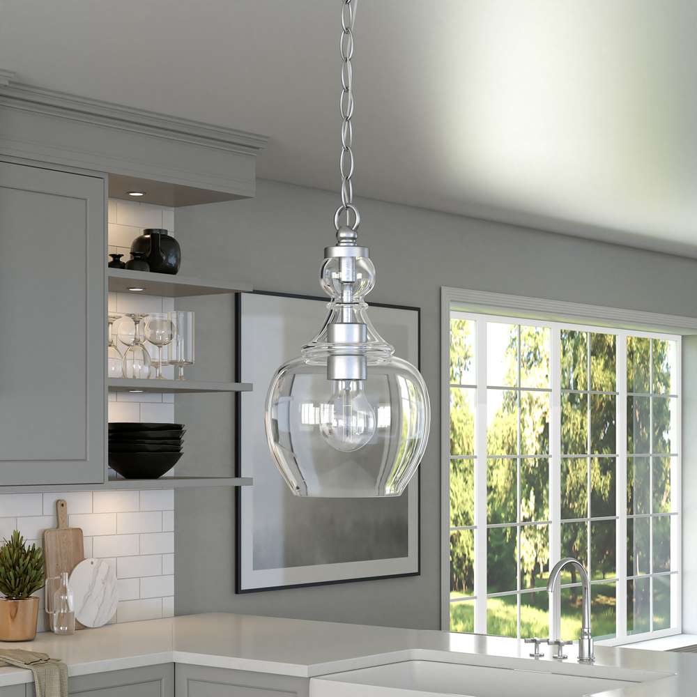 Hudson & Canal - Verona 7in Wide Pendant with Glass Shade in Brushed Nickel/Clear - PD1077 veiw 2