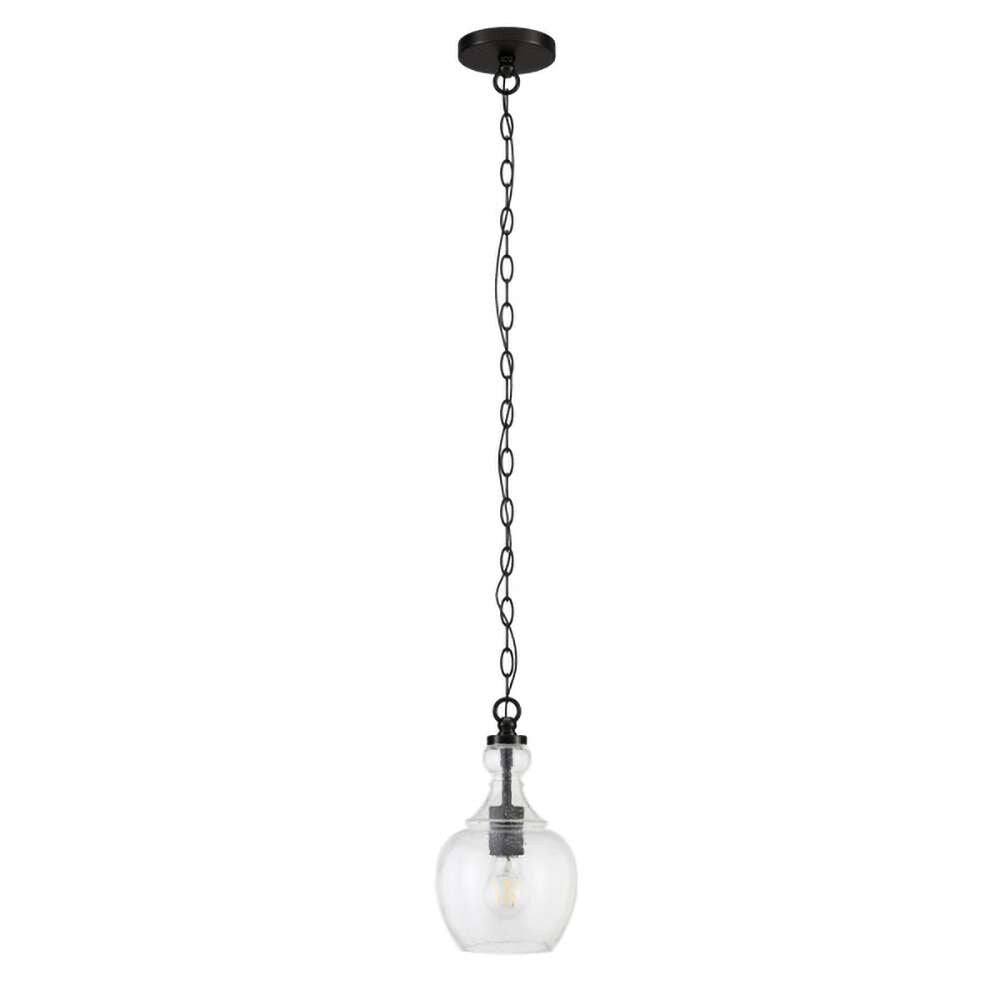 Hudson & Canal - Verona 7in Wide Pendant with Glass Shade in Blackened Bronze/Seeded - PD1075 veiw 1