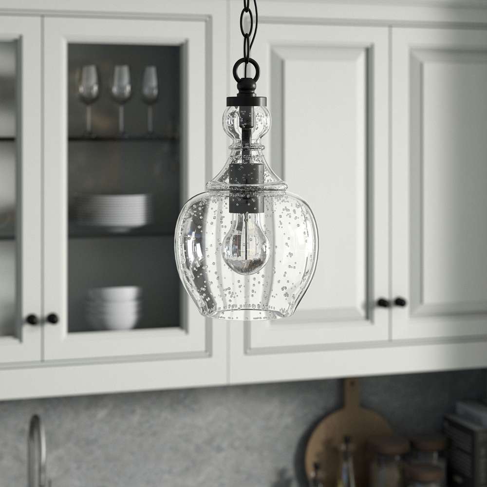 Hudson & Canal - Verona 7in Wide Pendant with Glass Shade in Blackened Bronze/Seeded - PD1075 veiw 2