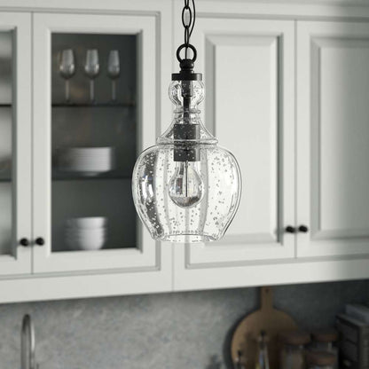 Hudson & Canal - Verona 7in Wide Pendant with Glass Shade in Blackened Bronze/Seeded - PD1075 veiw 2