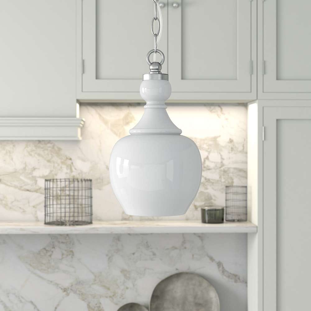 Hudson & Canal - Verona 7in Wide Pendant with Glass Shade in Brushed Nickel/White Milk - PD1079 veiw 2