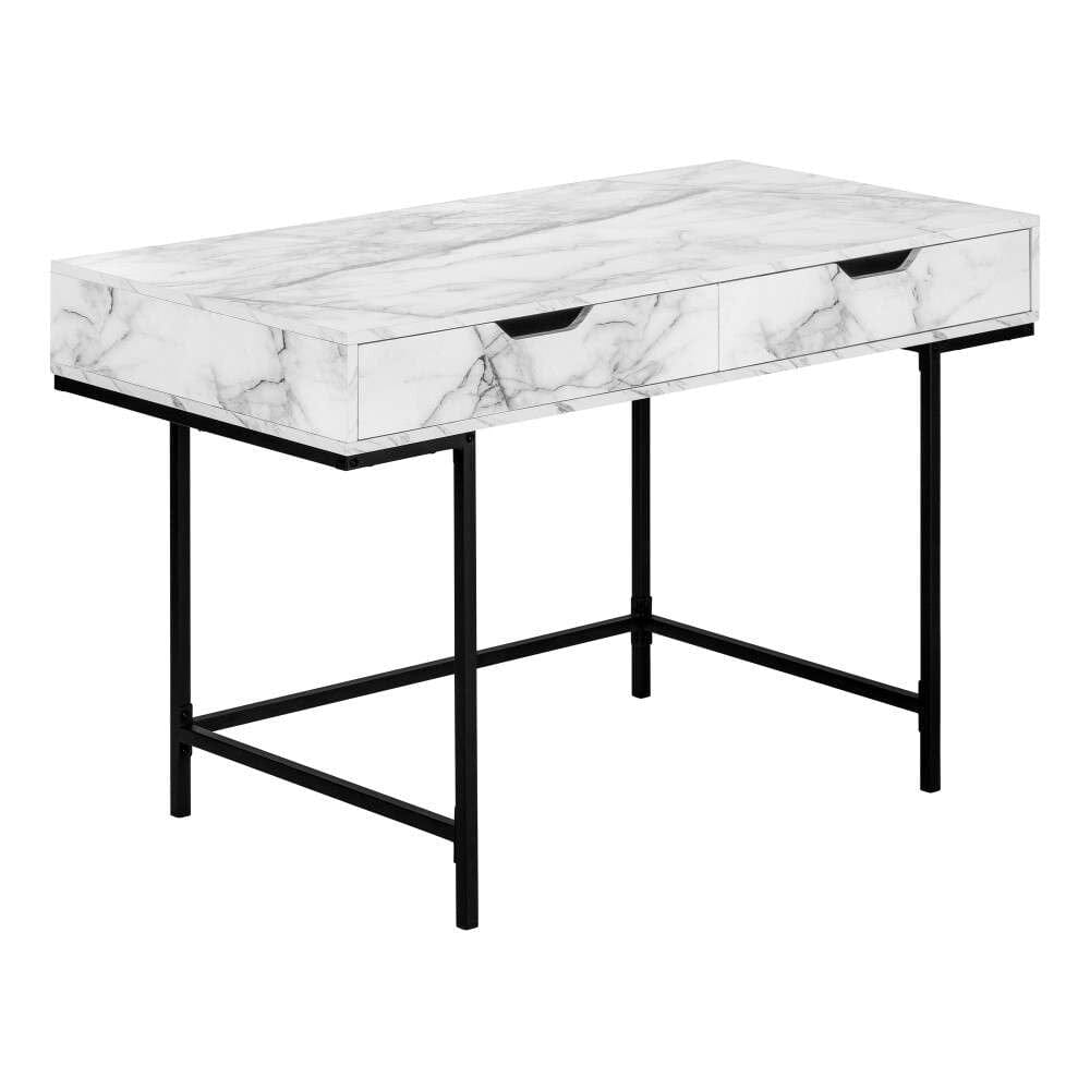 Monarch Specialties - Computer Desk, Home Office, Laptop, Storage Drawers, 48inL, Work, Metal, Laminate, White Marble Look, Black, Contemporary, Modern - I-7558 veiw 1
