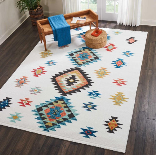 Nourison - Navajo NAV07 White 93in x 13 Oversized Rug - NAV07-99446401984_CLOSEOUT veiw 2