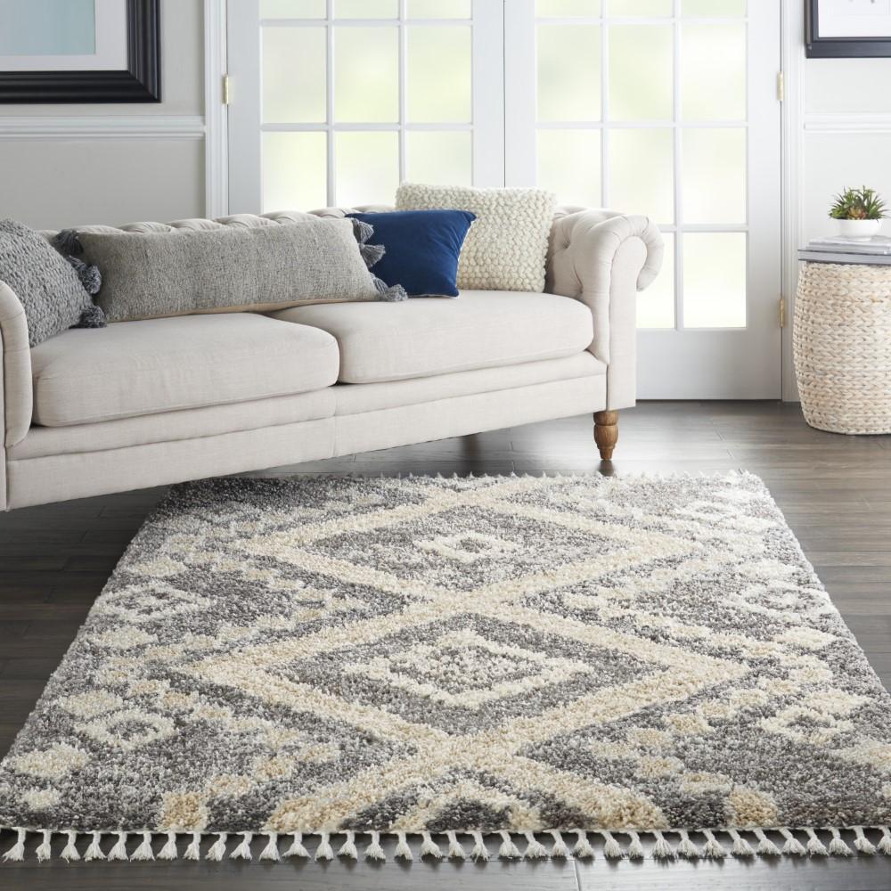 Nourison - Oslo Shag OSL02 53in x 79in Charcoal Bone Scandinavian Shag Rug - OSL02-99446711267 veiw 2