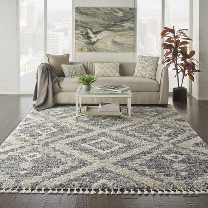 Nourison - Oslo Shag OSL02 710in x 106in Large Charcoal Bone Scandinavian Shag Rug - OSL02-99446711243 veiw 2