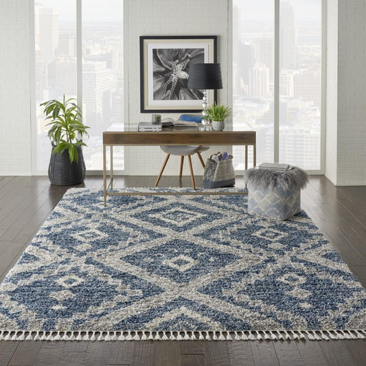 Nourison - Oslo Shag OSL02 710in x 106in Large Dark Blue and Grey Scandinavian Shag Rug - OSL02-99446711182 veiw 2