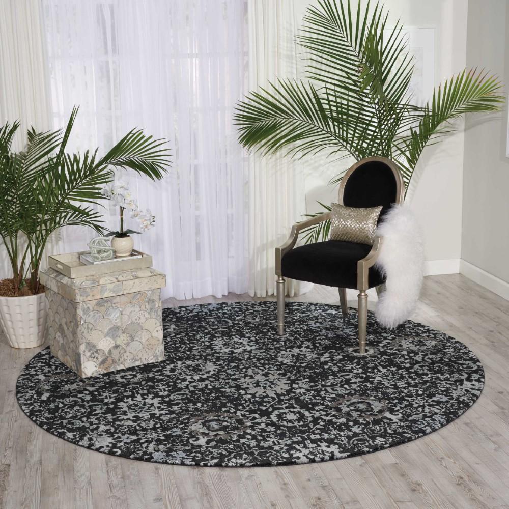 Nourison - Twilight TWI13 Black and Grey 8 x Round Large Rug - TWI13-99446358134_CLOSEOUT veiw 3