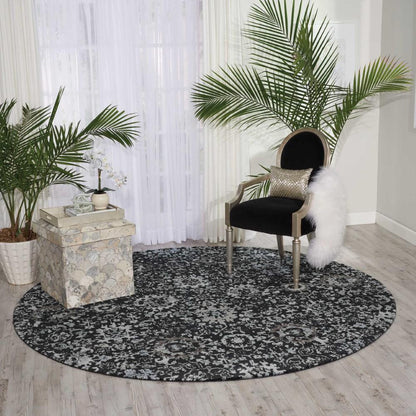 Nourison - Twilight TWI13 Black and Grey 8 x Round Large Rug - TWI13-99446358134_CLOSEOUT veiw 3