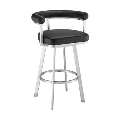 Armen Living - Nolagam Swivel Counter Stool in Brushed Stainless Steel with Black Faux Leather - 840254335608 veiw 1