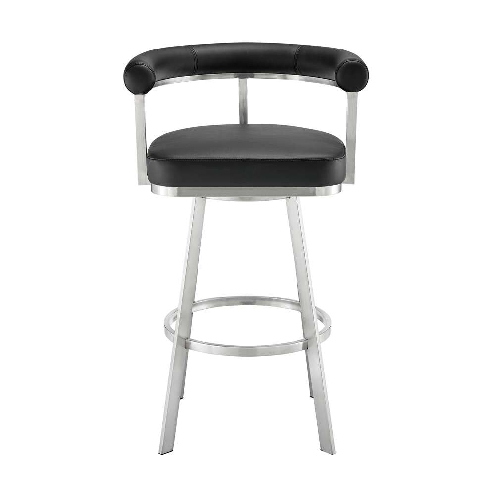 Armen Living - Nolagam Swivel Counter Stool in Brushed Stainless Steel with Black Faux Leather - 840254335608 veiw 2