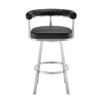 Armen Living - Nolagam Swivel Counter Stool in Brushed Stainless Steel with Black Faux Leather - 840254335608 veiw 2