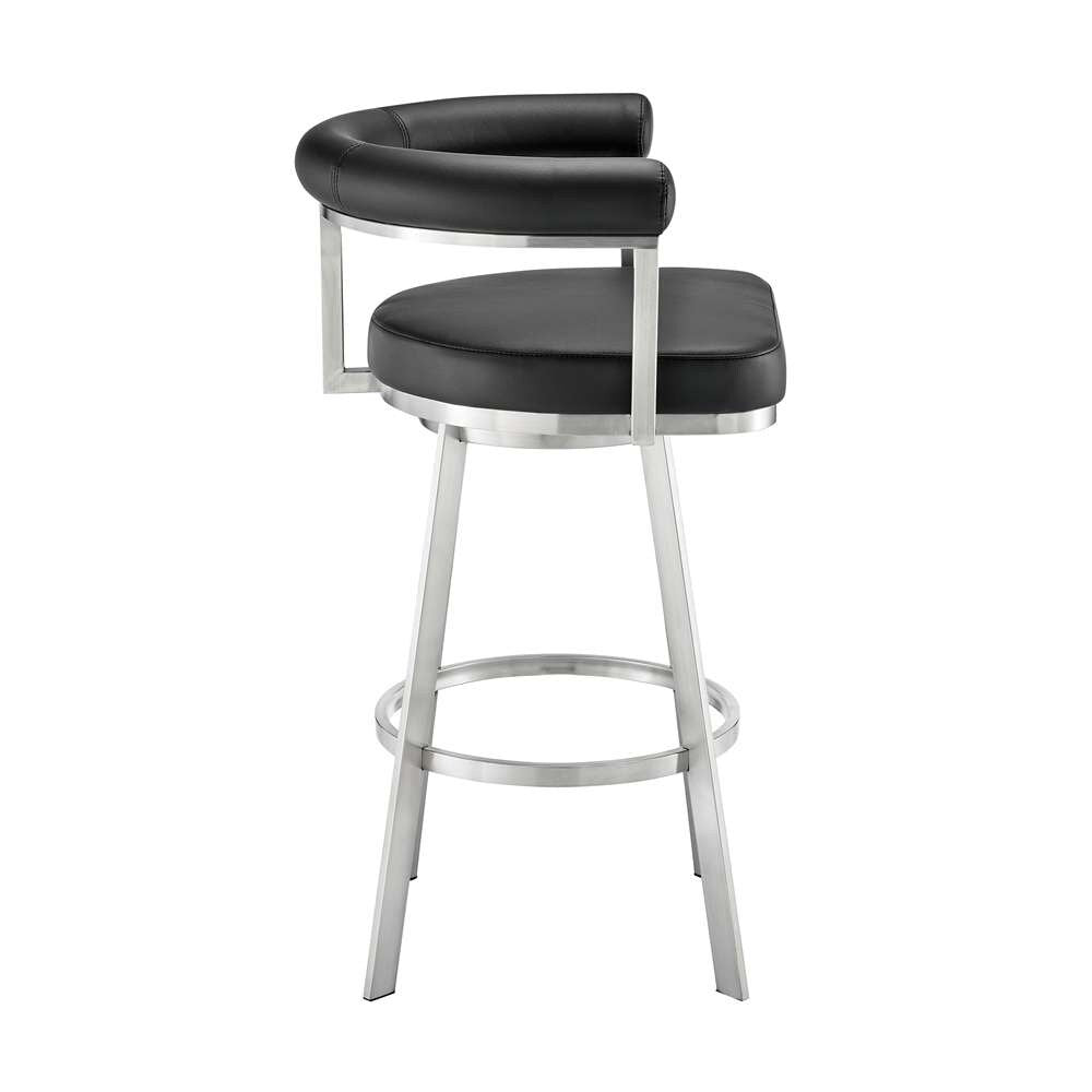 Armen Living - Nolagam Swivel Counter Stool in Brushed Stainless Steel with Black Faux Leather - 840254335608 veiw 3