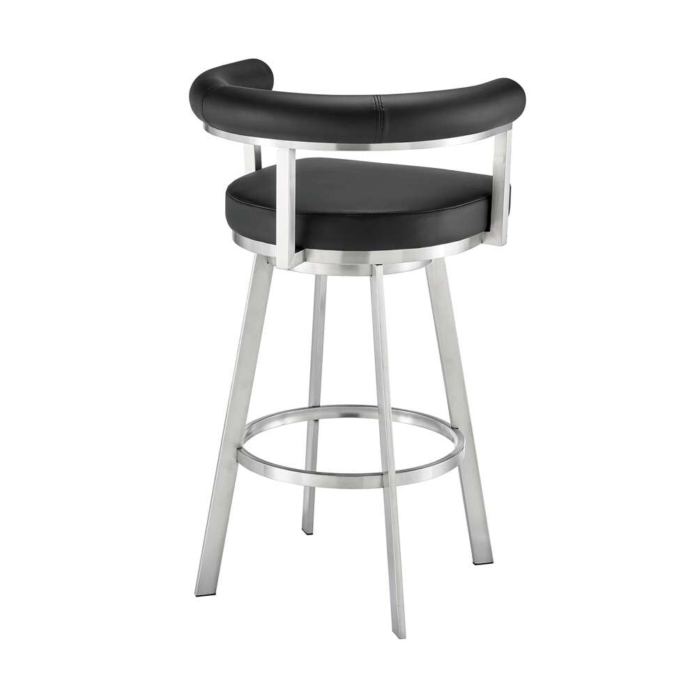 Armen Living - Nolagam Swivel Counter Stool in Brushed Stainless Steel with Black Faux Leather - 840254335608 veiw 4