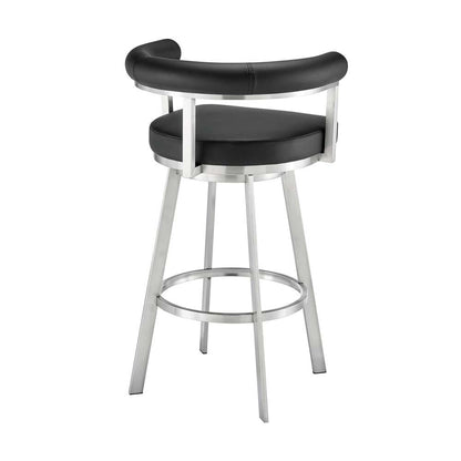 Armen Living - Nolagam Swivel Counter Stool in Brushed Stainless Steel with Black Faux Leather - 840254335608 veiw 4
