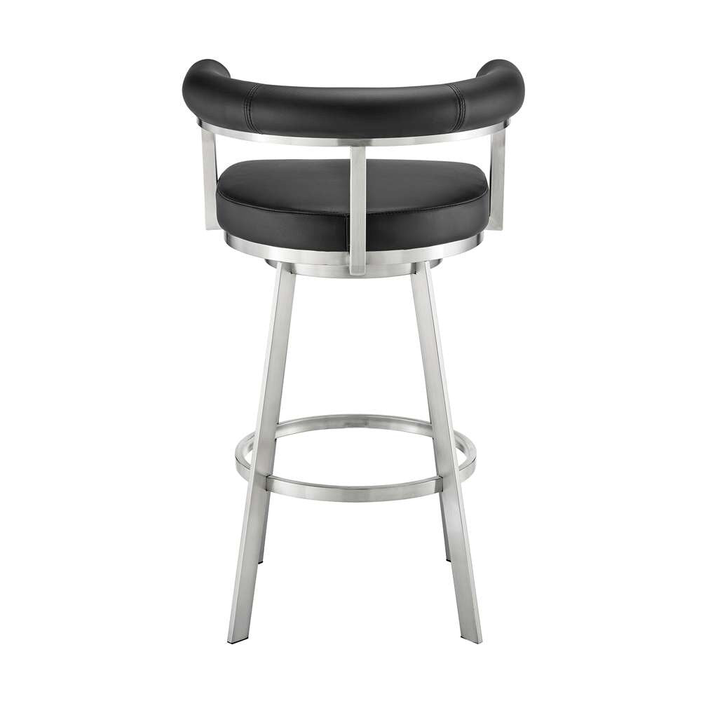 Armen Living - Nolagam Swivel Counter Stool in Brushed Stainless Steel with Black Faux Leather - 840254335608 veiw 5