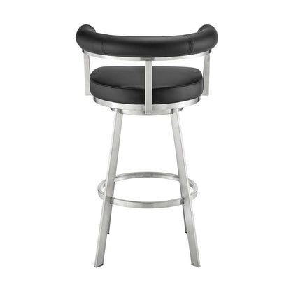 Armen Living - Nolagam Swivel Counter Stool in Brushed Stainless Steel with Black Faux Leather - 840254335608 veiw 5