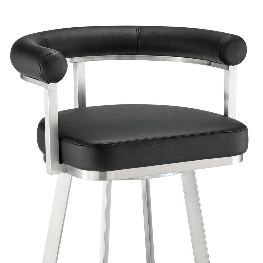 Armen Living - Nolagam Swivel Counter Stool in Brushed Stainless Steel with Black Faux Leather - 840254335608 veiw 6