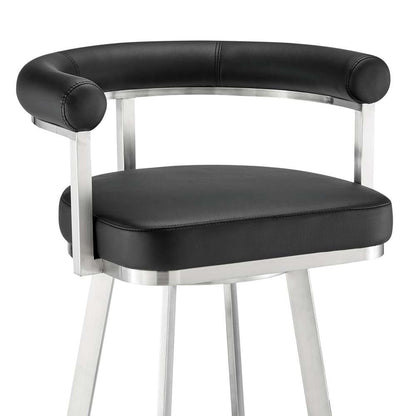 Armen Living - Nolagam Swivel Counter Stool in Brushed Stainless Steel with Black Faux Leather - 840254335608 veiw 6