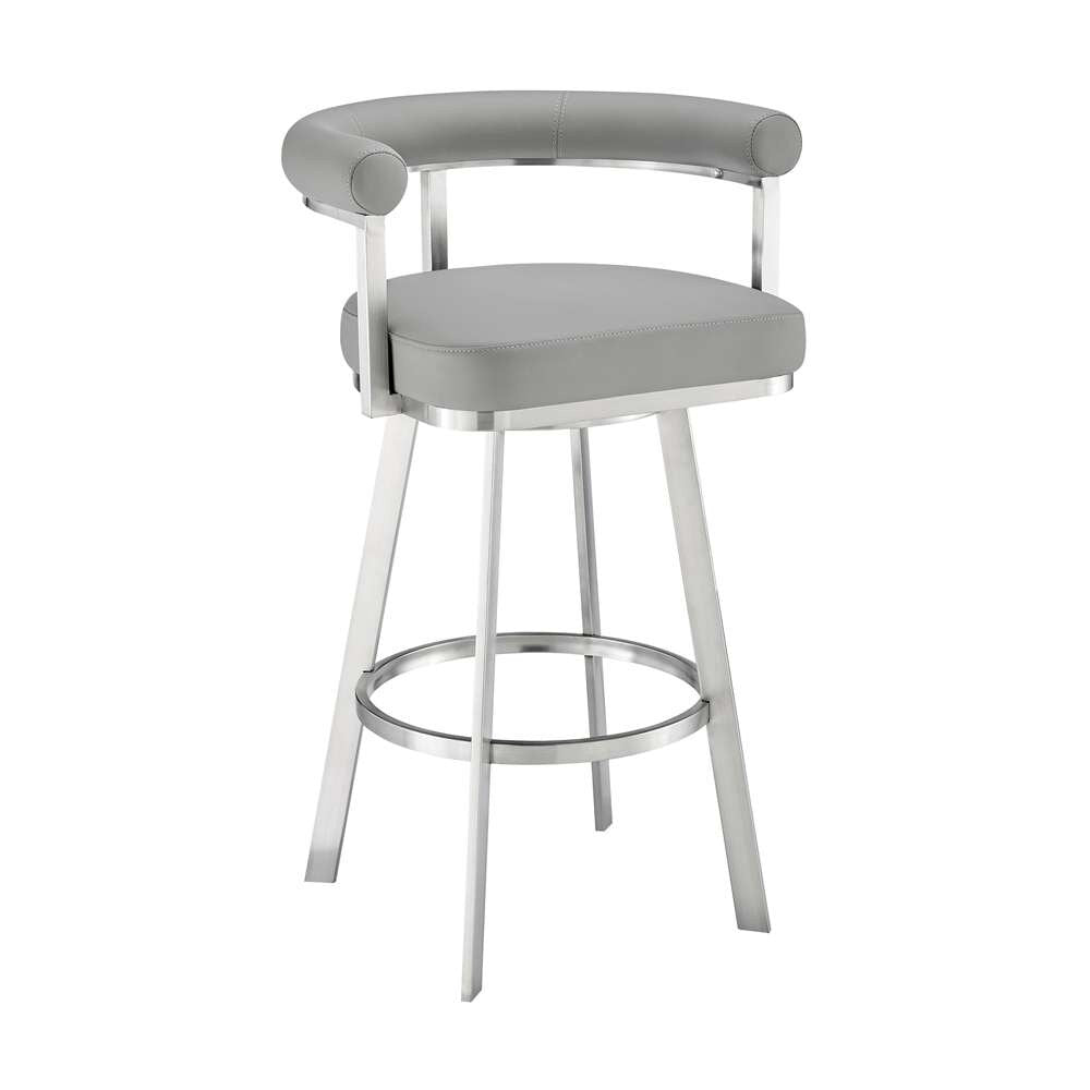 Armen Living - Nolagam Swivel Counter Stool in Brushed Stainless Steel with Light Grey Faux Leather - 840254335615 veiw 1