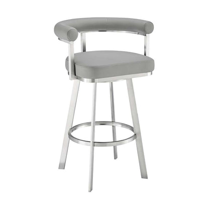Armen Living - Nolagam Swivel Counter Stool in Brushed Stainless Steel with Light Grey Faux Leather - 840254335615 veiw 1
