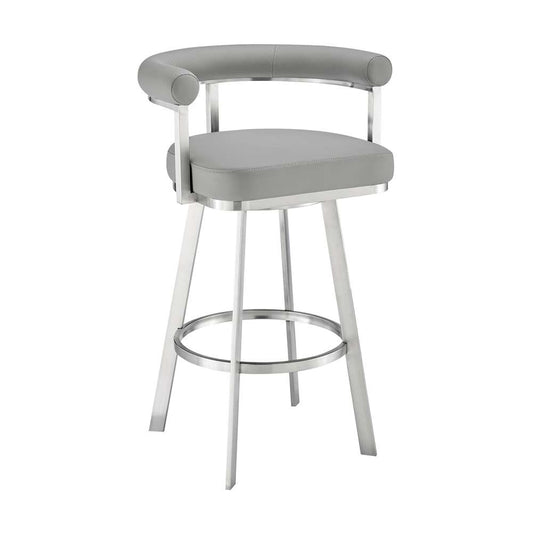 Armen Living - Nolagam Swivel Counter Stool in Brushed Stainless Steel with Light Grey Faux Leather - 840254335615 veiw 1