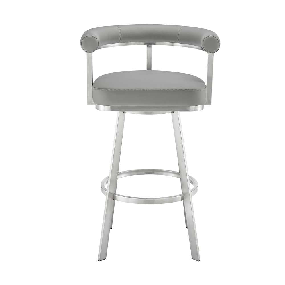 Armen Living - Nolagam Swivel Counter Stool in Brushed Stainless Steel with Light Grey Faux Leather - 840254335615 veiw 2