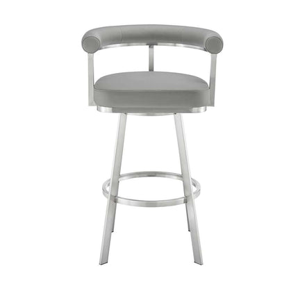 Armen Living - Nolagam Swivel Counter Stool in Brushed Stainless Steel with Light Grey Faux Leather - 840254335615 veiw 2