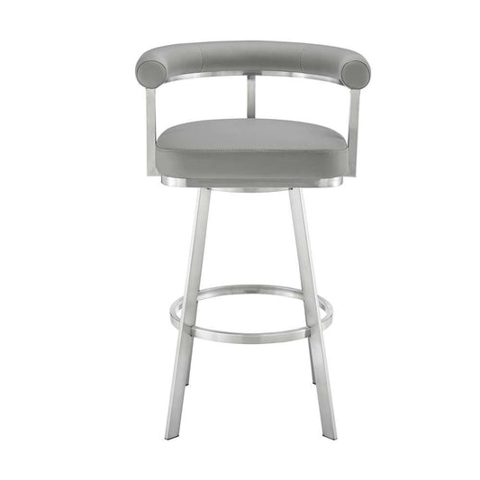Armen Living - Nolagam Swivel Counter Stool in Brushed Stainless Steel with Light Grey Faux Leather - 840254335615 veiw 2