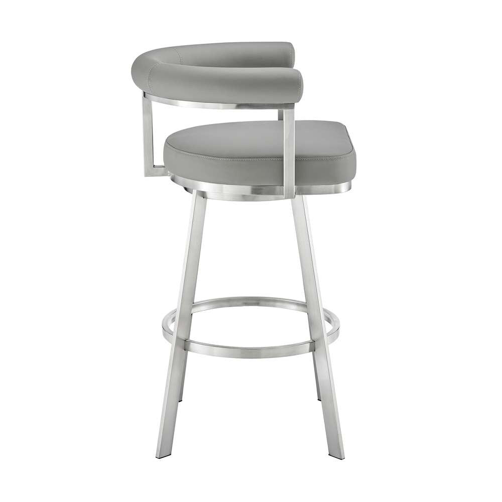 Armen Living - Nolagam Swivel Counter Stool in Brushed Stainless Steel with Light Grey Faux Leather - 840254335615 veiw 3