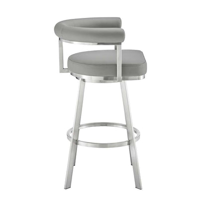 Armen Living - Nolagam Swivel Counter Stool in Brushed Stainless Steel with Light Grey Faux Leather - 840254335615 veiw 3