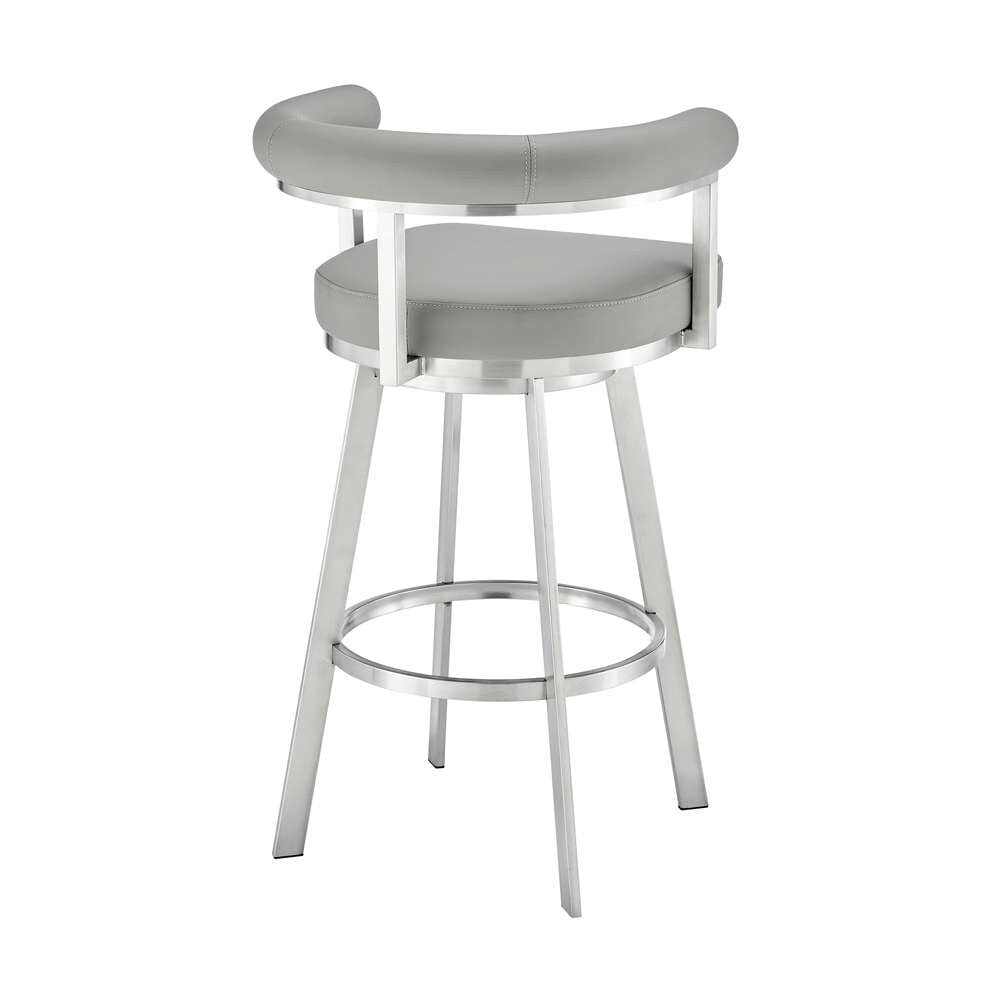Armen Living - Nolagam Swivel Counter Stool in Brushed Stainless Steel with Light Grey Faux Leather - 840254335615 veiw 4