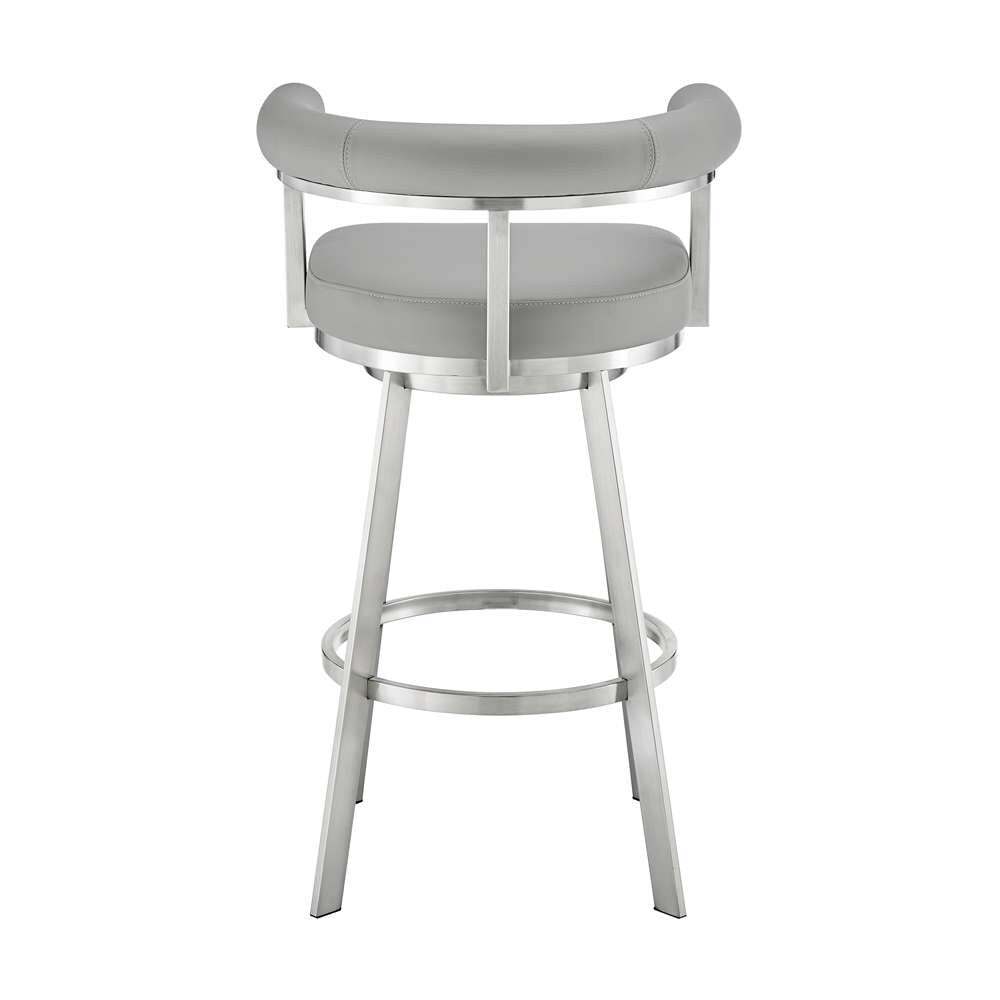 Armen Living - Nolagam Swivel Counter Stool in Brushed Stainless Steel with Light Grey Faux Leather - 840254335615 veiw 5
