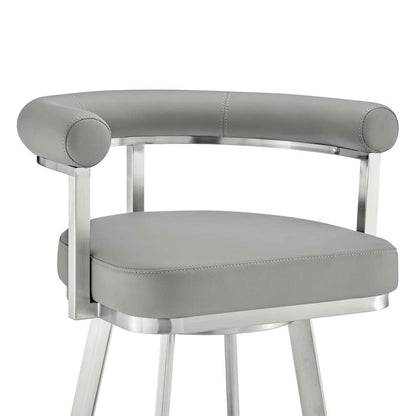 Armen Living - Nolagam Swivel Counter Stool in Brushed Stainless Steel with Light Grey Faux Leather - 840254335615 veiw 6
