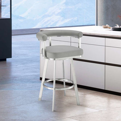 Armen Living - Nolagam Swivel Counter Stool in Brushed Stainless Steel with Light Grey Faux Leather - 840254335615 veiw 7