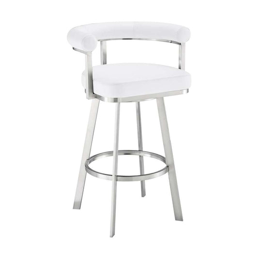 Armen Living - Nolagam Swivel Bar Stool in Brushed Stainless Steel with White Faux Leather - 840254335684 veiw 1