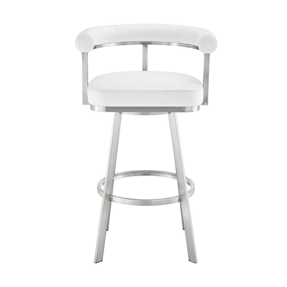 Armen Living - Nolagam Swivel Bar Stool in Brushed Stainless Steel with White Faux Leather - 840254335684 veiw 2