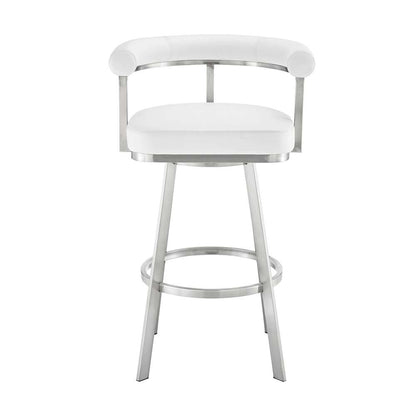 Armen Living - Nolagam Swivel Bar Stool in Brushed Stainless Steel with White Faux Leather - 840254335684 veiw 2