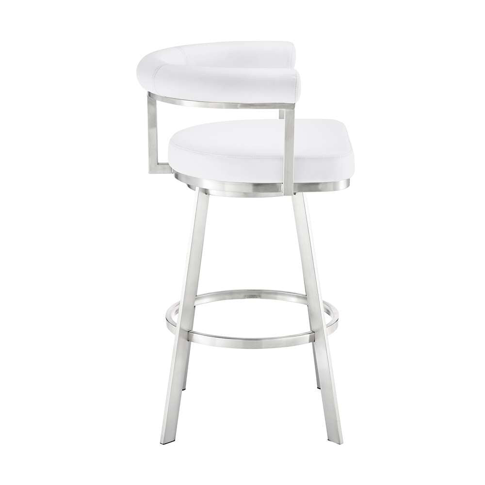Armen Living - Nolagam Swivel Bar Stool in Brushed Stainless Steel with White Faux Leather - 840254335684 veiw 3