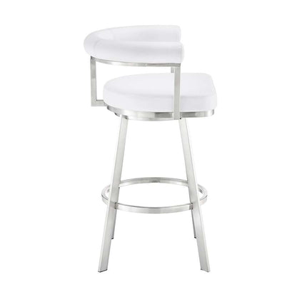 Armen Living - Nolagam Swivel Bar Stool in Brushed Stainless Steel with White Faux Leather - 840254335684 veiw 3